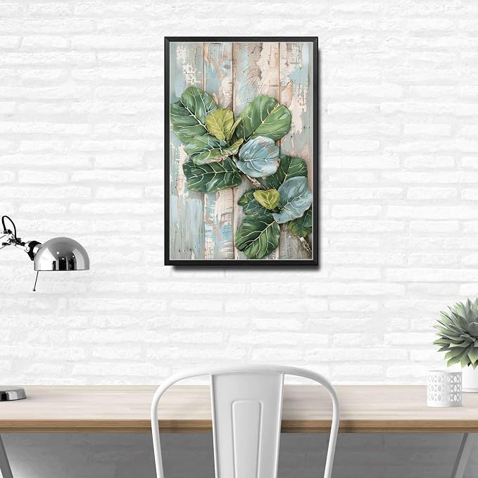 Metal Sign Tin Sign Vintage Wall Art Fiddle Leaf Fig Shabby Chic Tin Sign for Rustic Boho Decor Cottage Gardens and Vintage Art Lovers Minimalist Wall Art for Club 6×8 Inches with Metal Frame