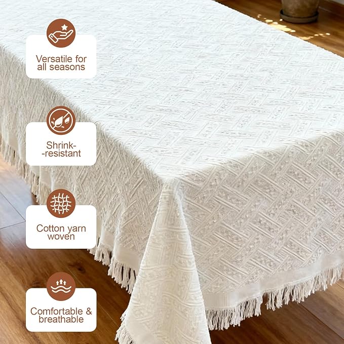 Upriver 91 x 71'' Extra Large White Picnic Blanket, Outdoor Decorative Picnic Blanket with Fringe