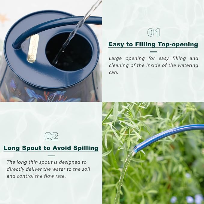 Berry&Bird House Plants Watering Can - Indoor&Outdoor 1/2 Gallon Stainless Steel Water Can with Long Spout Garden Decoration for Flower Bonsai Succulent Gardening Large Watwer Bottle (Lilium Brownii)