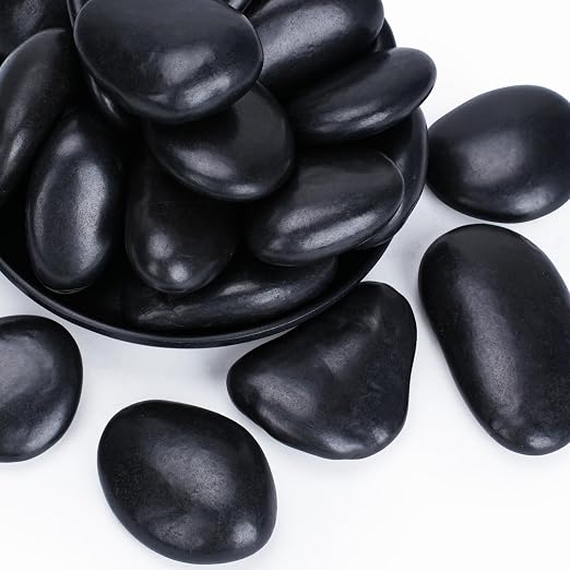 Pulovin 40 lbs Black Stones for Plants Indoor, 2-3 Inch Decorative River Rocks for Plants, Flower Pots, Vase, Polished Garden Stones for Outdoor Landscaping, Walkways, Yard