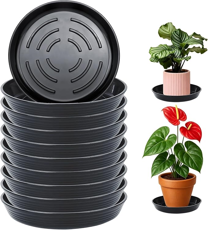 10Pack Plant Saucer 11 inch, Heavy Duty Flower Pot Saucers, Plant Pot Saucers Bulk, 1.5'' Deeper Plant Trays for Pots Durable Drip Trays for Potted Plants, Plant Saucers for Outdoors and Indoors