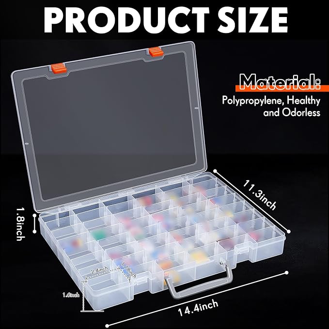 Juexica 1 Pcs Large 48 Grids Plastic Storage Bead Organizer Box, Tackle Box, Compartment Organizer Container with Adjustable Dividers for Jewelry Art Crafts Toys Screw Small Parts (Clear)