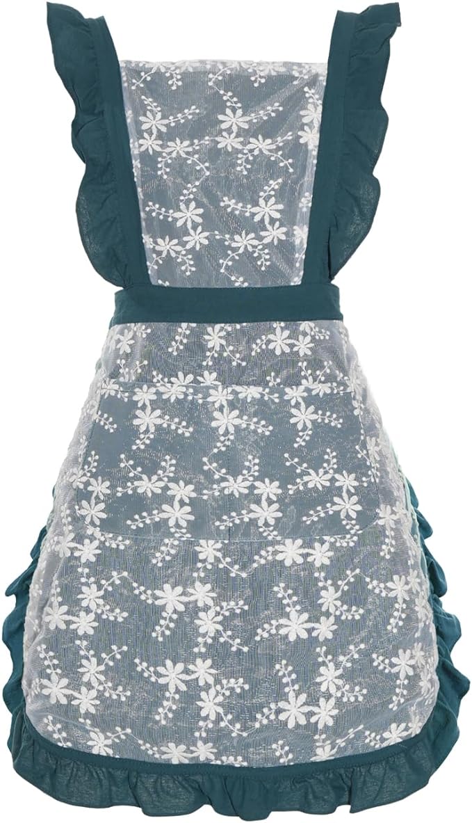 Pinknoke Vintage Pinafore Apron Dress for Women with Pockets Cute Floral Chef Aprons for Kitchen Cooking Baking Gardening