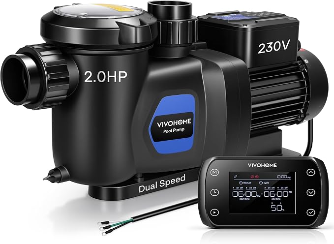 VIVOHOME 2.0HP Pool Pump Dual Speed with Remote Timer 230V | Wireless Remote Control, Fast Self-Primming Motor, 4 Program Segment, for in/Above Ground Pools, Saltwater Pools