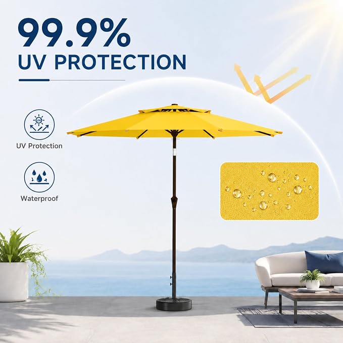 10FT Patio Umbrella, 2 Tier Outdoor Table Umbrella, Large Vented Market Umbrellas with Push Button Tilt and Crank, 8 Sturdy Ribs for Backyard, Deck, Pool, UPF50+ UV Protection