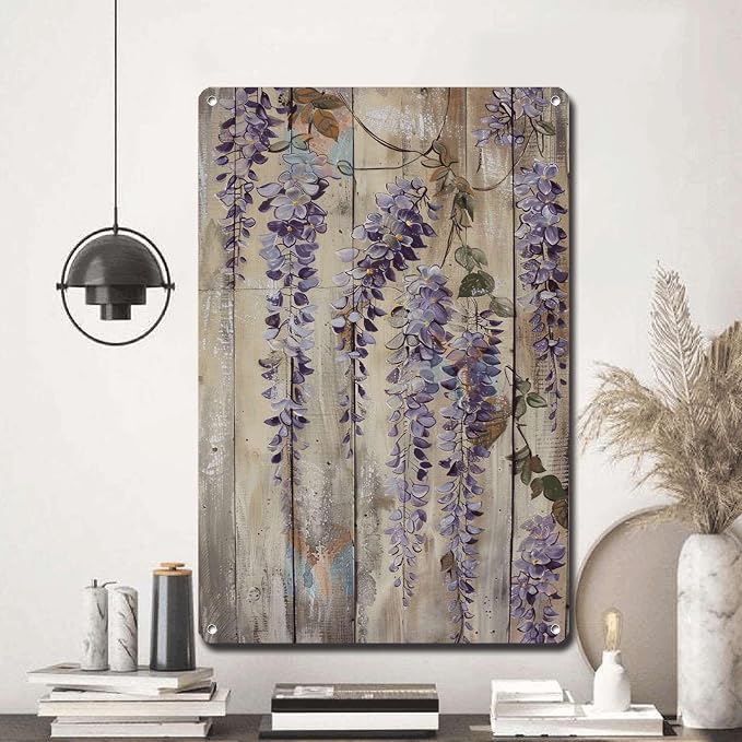 Metal Sign Tin Sign Vintage Wall Art Rustic Grace Wisteria Tin Sign for Easy Installation Weather Resistant Design and Vintage Eleganc Funny Bathroom Wall Decor for Club 6×8 Inches