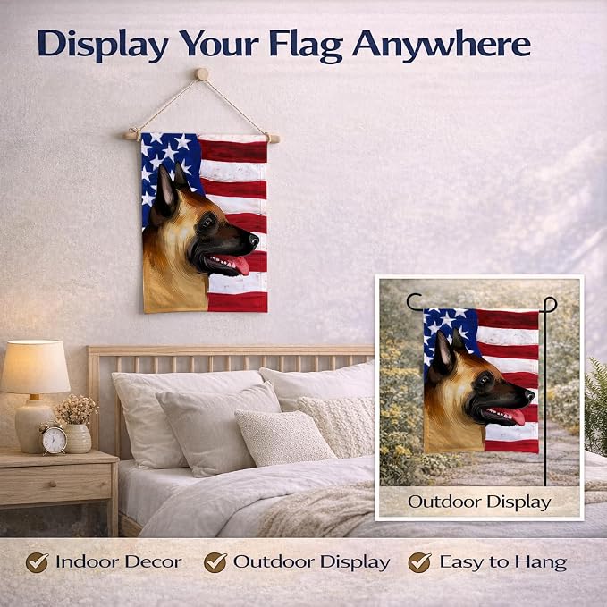 Caroline's Treasures CK6428GF Belgian Malinois American Flag Garden Flag Mailbox Flag Decorative Yard Flag Banner Outside Patio Artwork Yard Flower Beds, Garden Size, Multicolor