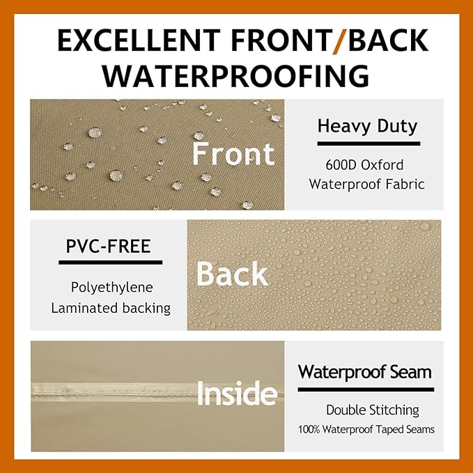 Heavy Duty Outdoor Sectional Sofa Cover, 85"X85" V-Shaped 5-Seater Waterproof 600D Patio Sectional Couch Cover, Lawn Patio Furniture Cover,Desert Khaki