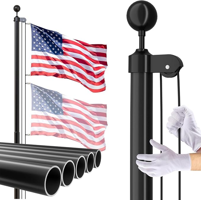 Flag Pole for Outside House, 19 FT Heavy Duty 45K PSI & 95 HBW Hard Aerospace Aluminum Flagpole Kit, Unbending Outdoor In-Ground Flag Poles with 3x5 American Flag for Yard, Residential or Commercial