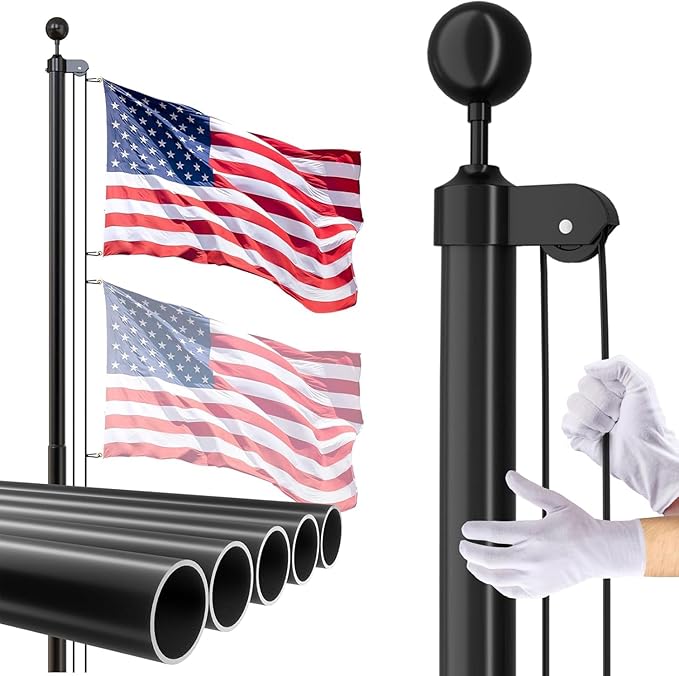 Flag Pole for Outside House, 30 FT Heavy Duty 45K PSI & 95 HBW Hard Aerospace Aluminum Flagpole Kit, Unbending Outdoor In-Ground Flag Poles with 3x5 American Flag for Yard, Residential or Commercial