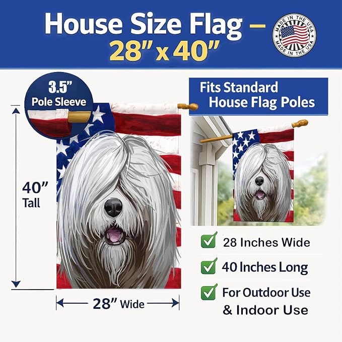 Caroline's Treasures CK6716CHF South Russian Ovcharka Dog American Flag House Flag Large Porch Sleeve Pole Decorative Outside Yard Banner Artwork Wall Hanging, Polyester, House Size, Multicolor