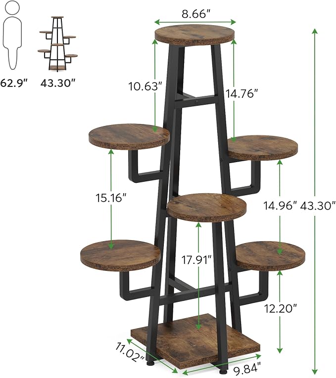 LITTLE TREE 7 Tier Plant Stand Indoor Tall Plant Shelf Corner Plant Pots Holder Rack Flower Stand for Living Room Balcony Garden, Rustic Brown