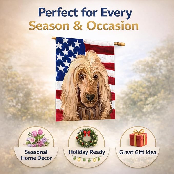 Caroline's Treasures CK6511CHF English Cocker Spaniel American Flag House Flag Large Porch Sleeve Pole Decorative Outside Yard Banner Artwork Wall Hanging, Polyester, House Size, Multicolor