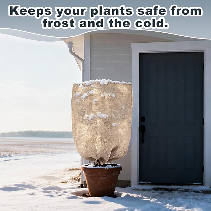 ANPHSIN Burlap Plant Covers Freeze Protection for Patio Winterizing - 40"×47" Large Winter Frost Protector with Drawstring, Reusable Tree Freeze Blanket for Garden Bushes