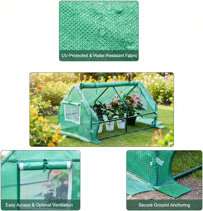 47.2" L × 23.6" W × 23.6" H Mini Greenhouse for Indoor Outdoor,Portable Mini Greenhouse, Heavy-Duty PE Plant Cover Tent , Tabletop Greenhouse for Small Plants, Seedling Humidity Dome Green