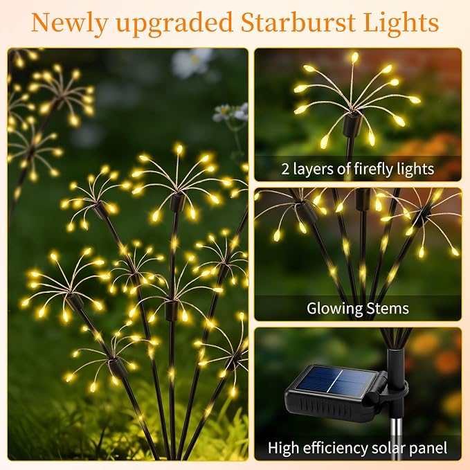 Solar Garden Lights Outdoor, 8 Pack 2-Layer Swaying Firework Lights, Waterproof Starburst Fairy Light Garden Decor for Yard Patio Pathway Lawn, Gardening Gifts for Women Mom Grandma Mother's Day