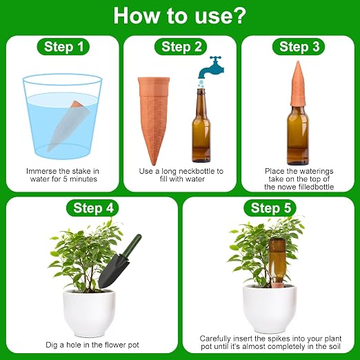 Terracotta Watering Spikes 6 Pack Plant Watering Devices Wine Bottle Automatic Plant Waterer for Vacations, Self Watering Stakes for Indoor Outdoor Plants