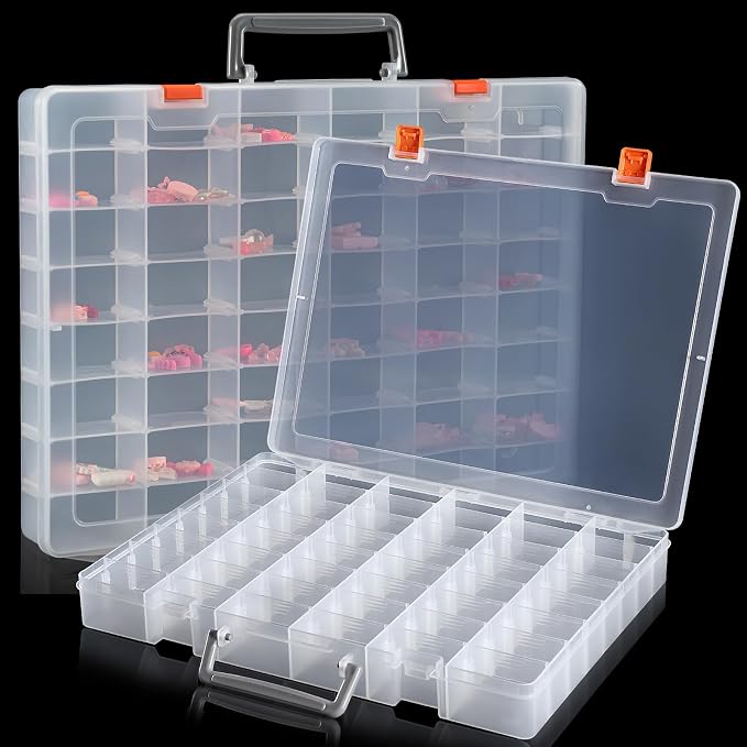2 Packs Large 48 Grids Clear Plastic Organizer Boxes with Dividers | Adjustable Compartment Organizer Boxes for Jewlery Storage Bead Organizer Rock Collection Box, Grid Box for Nail/Tackle/Arts