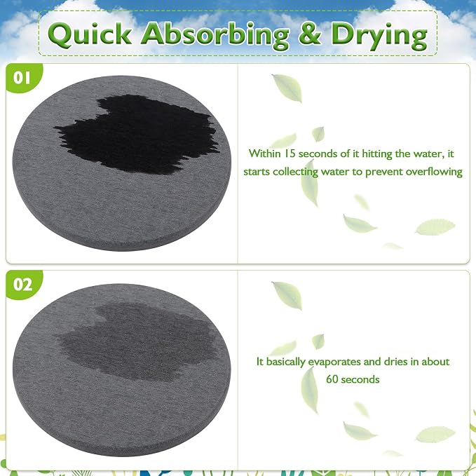 Diatomaceous Earth Coaster 4/6/8inch Diatomite Plant Saucer Stone Plant Sourcer Instant Dry Water Absorbent Diatomite Tray (Dark Gray)