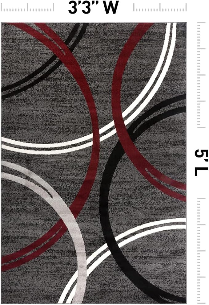 Rugshop Wavy Circles Modern Non-Shedding Living Room Area Rug Red 3'3" x 5' | Rectangular, Size 3'3" x 5', Bedroom, Dining Room, Home Office, Kitchen, Entryway, Hallway, Nursery, Kids Room, Guest Room
