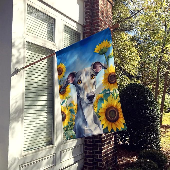 Caroline's Treasures DAC6096CHF Greyhound in Sunflowers House Flag Large Porch Sleeve Pole Decorative Outside Yard Banner Artwork Wall Hanging, Polyester, House Size, Multicolor