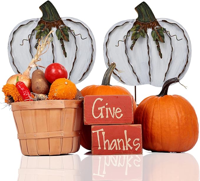 17" H Metal Pumpkin Yard Stake - Outdoor Fall Decor Rustic Garden Stake - Autumn Yard Sign Lawn Ornaments for Porch Home Patio Harvest Thanksgiving Halloween Decorations