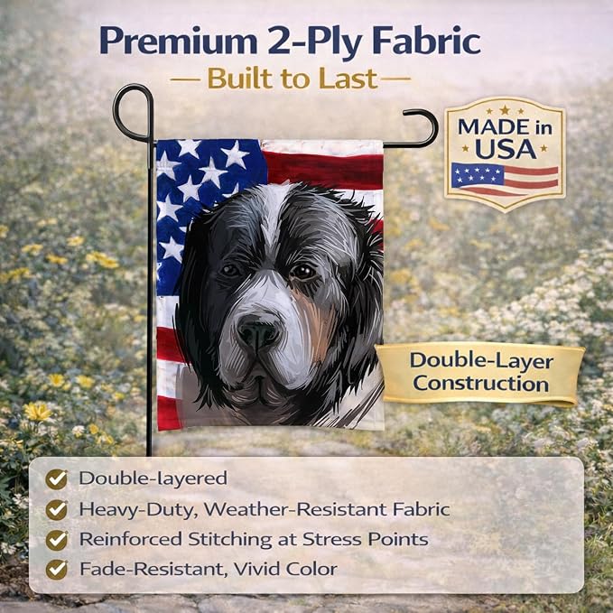 Caroline's Treasures CK6669GF Pyrenean Mastiff Dog American Flag Garden Flag Mailbox Flag Decorative Yard Flag Banner Outside Patio Artwork Yard Flower Beds, Garden Size, Multicolor