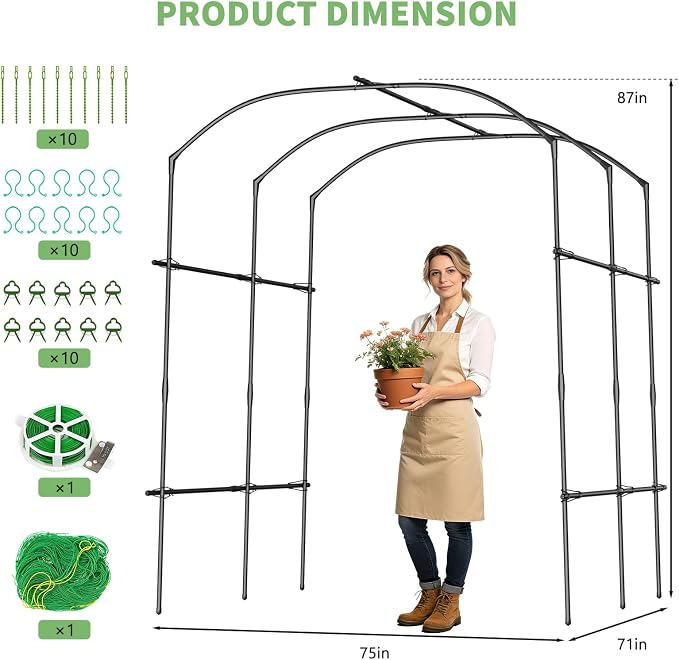 DoCred Tall Garden Arch Trellis for Climbing Plants, 87in Tall Metal Plant Support Trellis Archway for Climbing Vine Vegetable/Fruit/Flower Outdoor Yard Lawn Garden Arch Tunnel Trellis