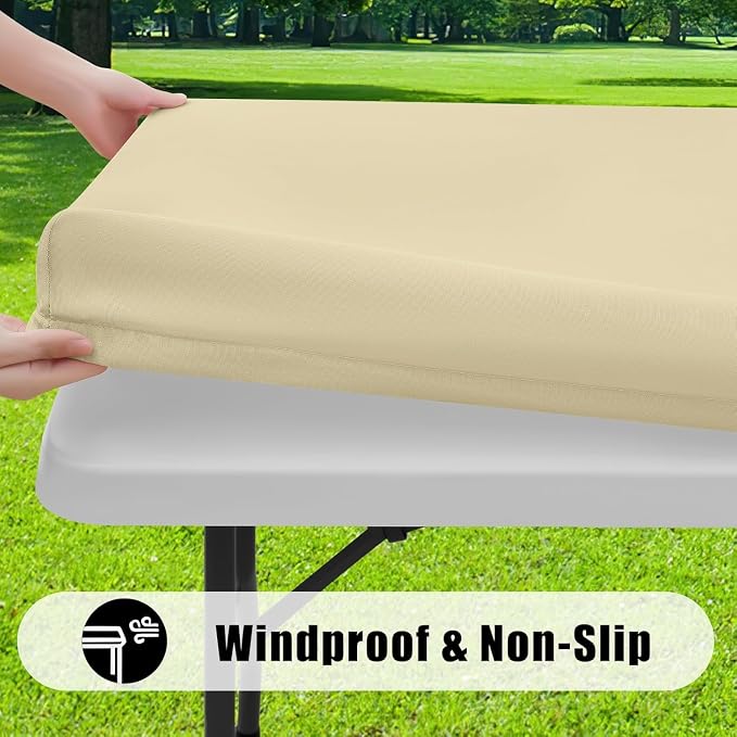 Smiry 6 Pack Rectangle Picnic Table Cloth, Waterproof Elastic Fitted Tablecloths, Washable Polyester Rectangular Patio Table Cover for Camping, Indoor and Outdoor (Champagne, 30"x96")