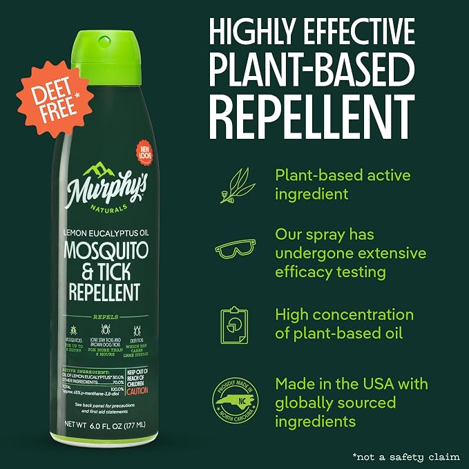 Murphy's Naturals Mosquito & Tick Bug Repellent Spray, 6 fl oz (Pack of 2) | Oil of lemon eucalyptus, EPA-registered & DEET-free*; 6 fl oz mist 2-pack protects skin & gear up to 6 hours