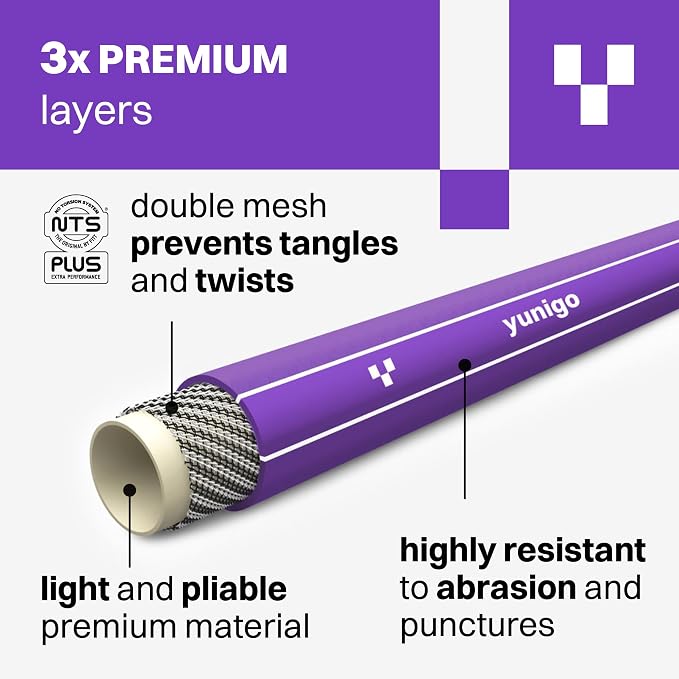 SERENITY 50ft Flat-to-Round Purple Garden Hose – Lightweight, No-Kink, Abrasion-Resistant TPV Hose with Durable Aluminum Couplings, Spray Nozzle & Hose Mender, Ideal for Home & Garden Watering