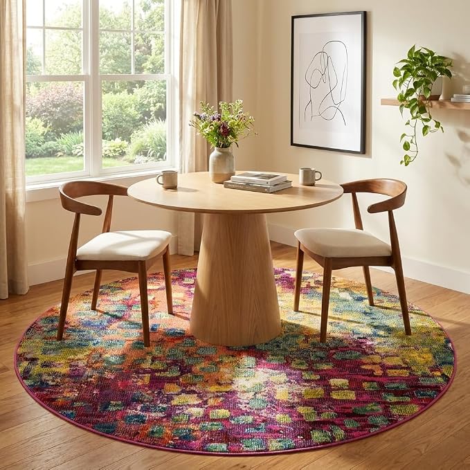 Unique Loom Jardin Collection Colorful, Vibrant, Abstract, Modern Area Rug (5' 0 x 5' 0 Round, Multi/Blue)