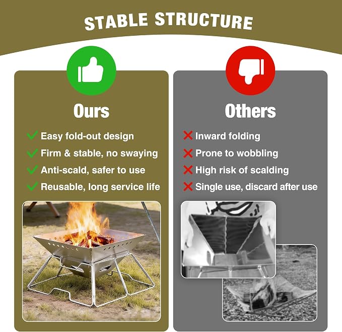 Portable Fire Pit with Grill for Camping, Heavy Duty Collapsible Foldable Fire Pit with Campfire Grill & Carry Bag for Outdoor, Backyard, Patio, Picnic, BBQ