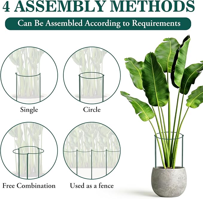 Unves 10 Pack Peony Cage, 13" W x 32" H Half Round Plant Support Stakes, Heavy-Duty Peony Cages and Supports for Outdoor & Indoor Plants, Garden Stakes for Plant Vegetable with Clips, Ties and Gloves