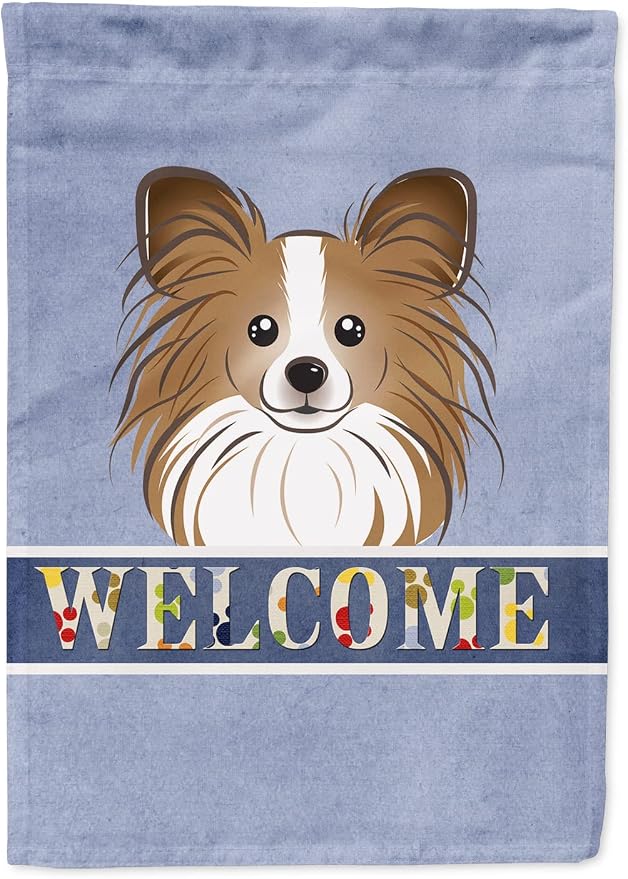 Caroline's Treasures BB1434GF Papillon Welcome Garden Flag, Blue Mailbox Flag Decorative Yard Flag Banner Outside Patio Artwork Yard Flower Beds, Garden Size, Multicolor