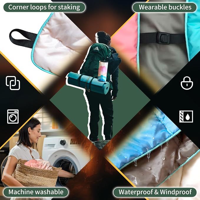 Outdoor Puffy Camping Blanket, Packable Outdoor Blanket Waterproof Down Alternative for Camping, Hiking, Backpacking, Traveling, Picnic, Beach, Lawn, Stadium (Mountain, 39 * 55'')