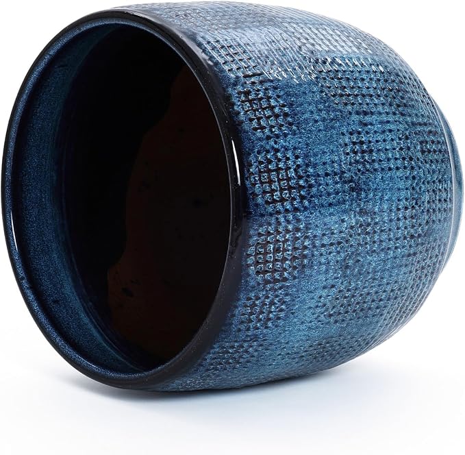 LuxenHome 12" Dia Large Ceramic Pots for Plants, Blue Glazed Planters for Outdoor Plants, Round Indoor Flower Pots with Drainage Hole and Rubber Plug for Home Garden Patio