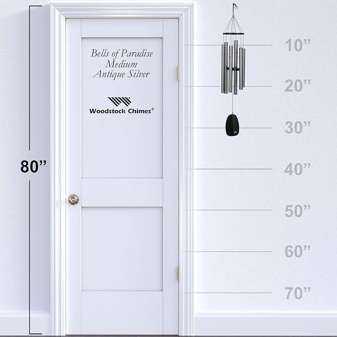 Woodstock Chimes Signature Collection, Bells of Paradise, Antique Silver 32", Decor Designs Wind Chimes for Outdoor, Patio, Home or Garden Décor (BPMAS)