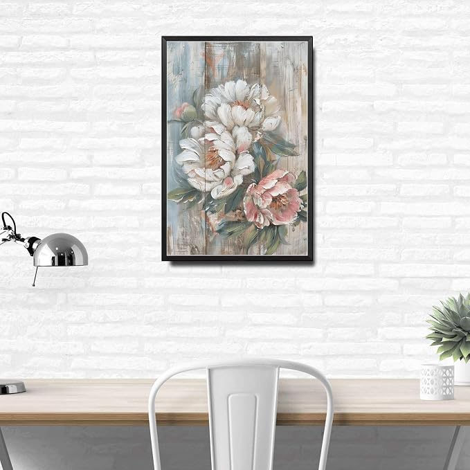 Metal Sign Tin Sign Vintage Wall Art Rustic Display Peony Tin Sign for Easy Installation Weather Resistant Design and Vintage Grandeur Bathroom Decor for Restaurant 6×8 Inches with Metal Frame