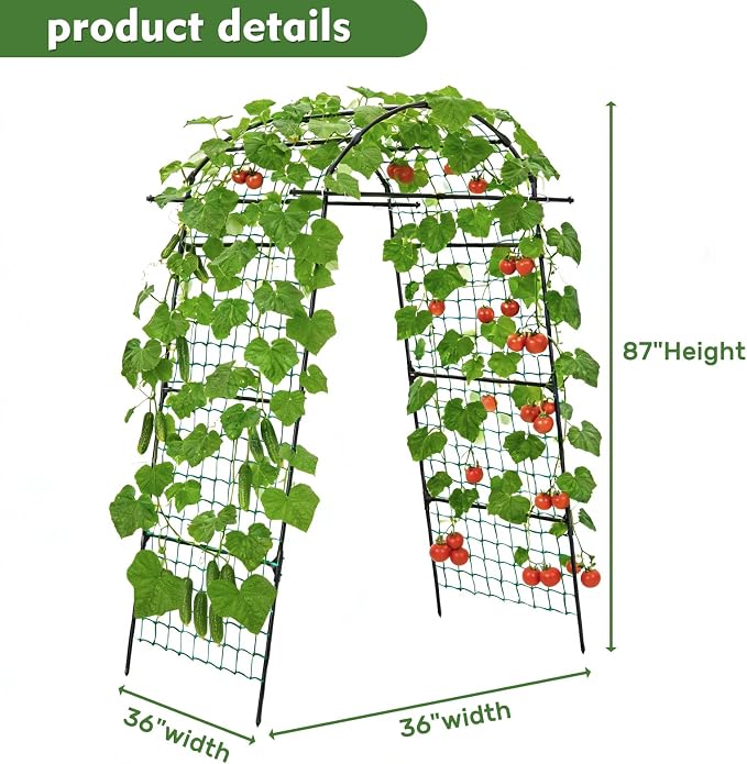 DOEWORKS 86 Inch Tall Garden Arch Trellis for Climbing Plants Outdoor,Tall Metal Garden Tunnel Trellises Archway for Climbing Vine、Vegetable、Fruit、Flower、Squash Arbors，Garden Arches Support Structure