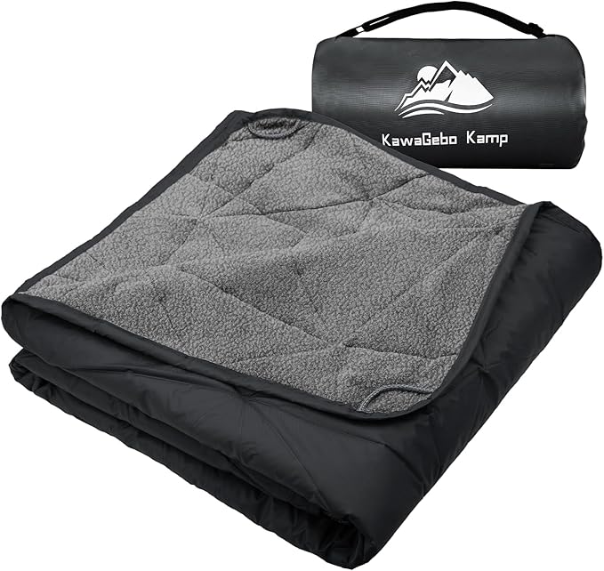 Large Waterproof Outdoor Blanket Thick Fleece 80" x 58" | Windproof Stadium Blanket, Wearable Poncho, Machine Washable for Camping, Car, Pet, Picnics - Black Gray