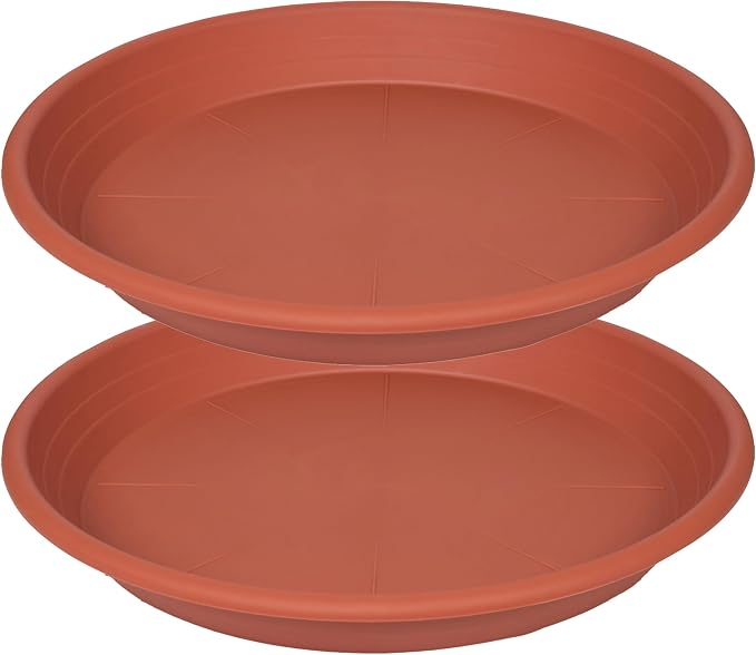 2 Pack of 16 inch Plant Saucer, Large Plant Tray, Heavy Sturdy Plant Drainage Tray for Indoors, Bird Bath Bowls, Sturdy Plastic Pot Tray for Planter 14 15 16" (Terracotta)