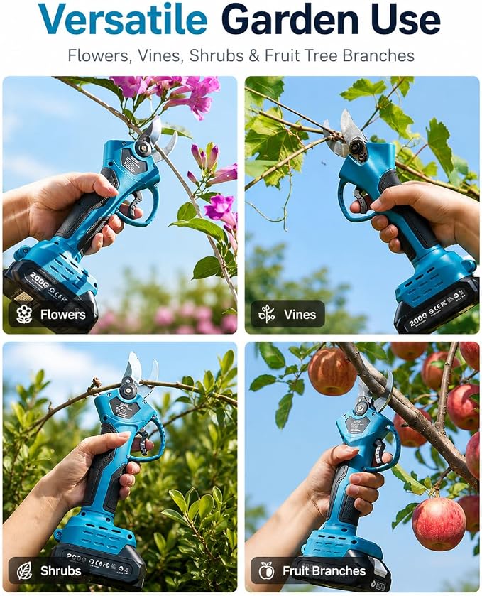 SEESII Electric Pruning Shears, 1.4" Cutting Cordless Power Pruner, 2×2000mAh Batteries, Brushless Motor, Extra SK5 Blade, 2 Modes Battery Powered Branch Cutter for Garden Tree Trimming