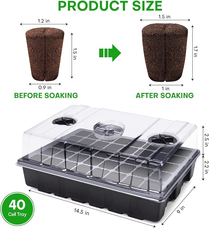 40 Pcs Grow Sponges with Tray, Plant Starter Plugs for Cuttings, Great for Soil, Tray or Planting Pods Plant Rooter, Promotes Herbs, Vegetables and Flowers Growth