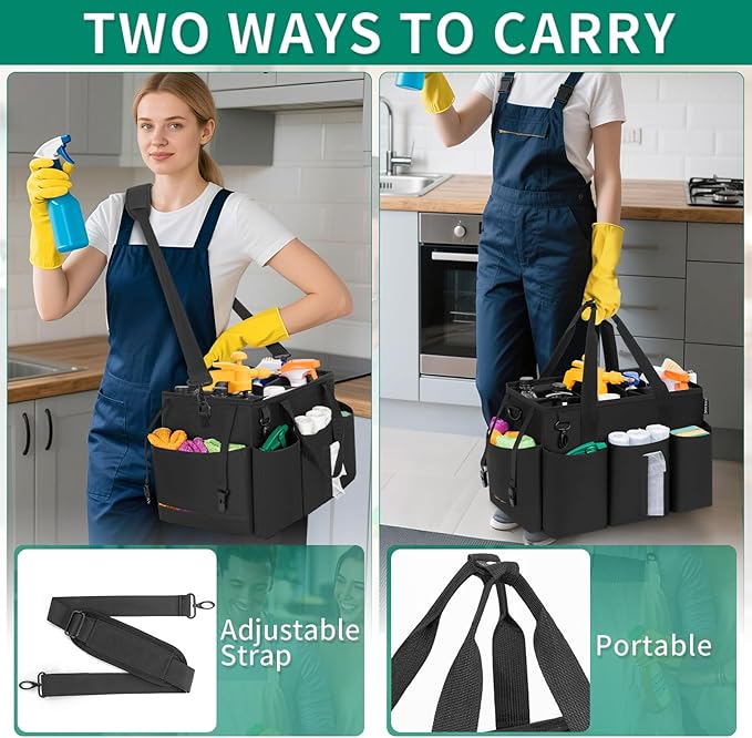 IBVIVIC Wearable Cleaning Caddy Bag, Cleaning Caddy Bag for Housekeeper Large Capacity Cleaning Supplies Organizer with Adjustable Shoulder Strap Kitchen Cleaning Supplies Bag for Cleaners (Black)