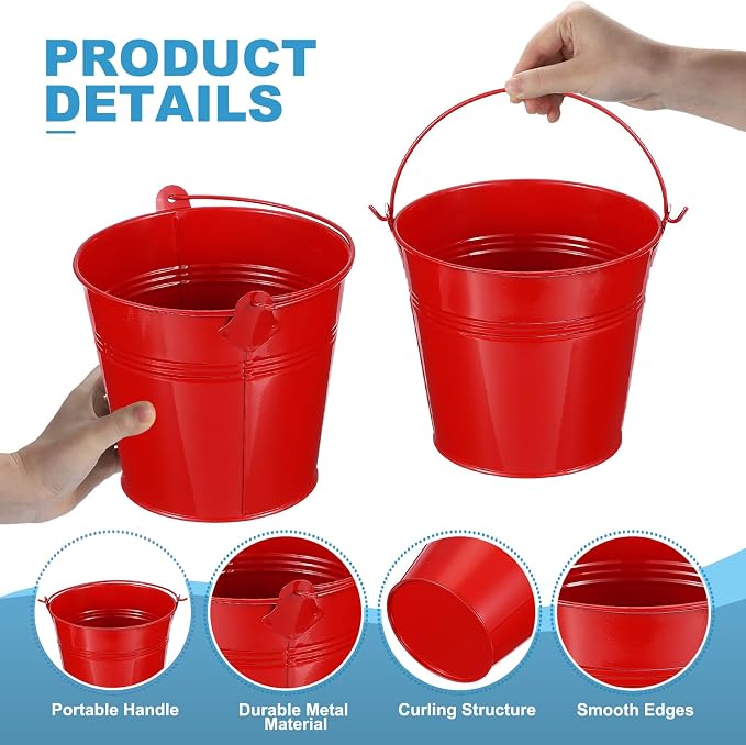 PATIKIL 5.1"x4.7" Small Metal Buckets with Handle, 12 Pcs Mini Galvanized Bucket Colorful Easter Buckets for Crafts Party Favors Decoration, Red