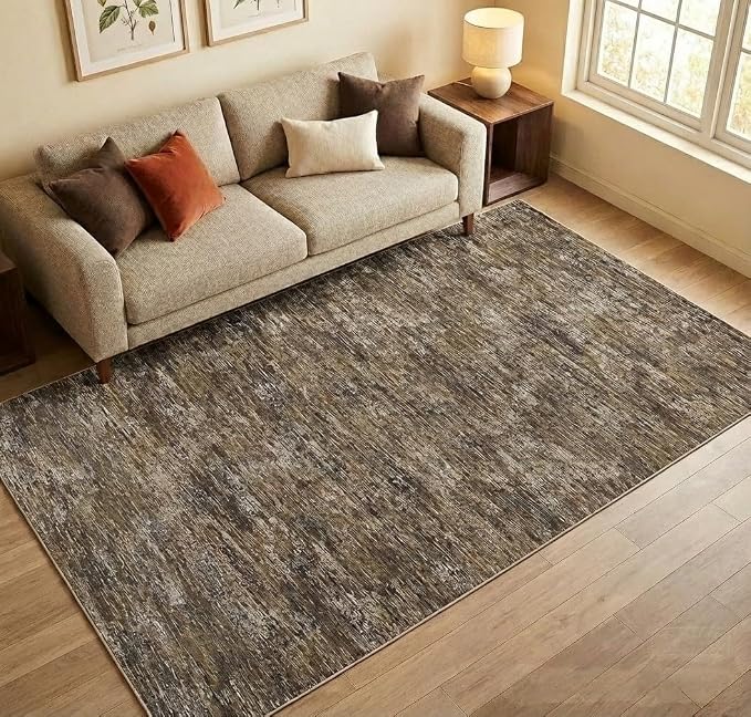 GarveeHome Bedroom Rugs 8x10 Washable Rug Modern Solid Color Area Rug, Non Slip Non Shedding Floor Covering Stain Resistant Low Pile Foldable Thin Mats for Living Room, Dining Room, Office, Brown