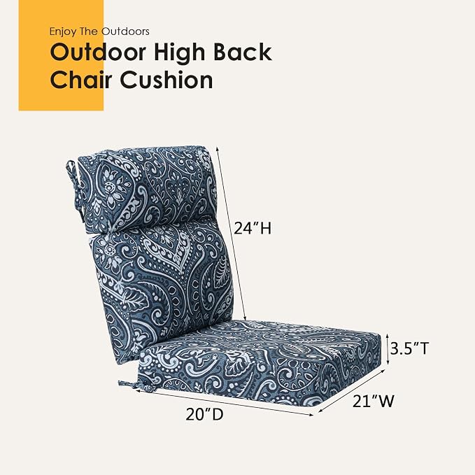 Outdoor High Back Chair Cushion, 2 Pack 44x21 inches Patio Chair Cushions Water Repellent Rocking Cushions Indoor Furniture Seat Pad, Damask Vine