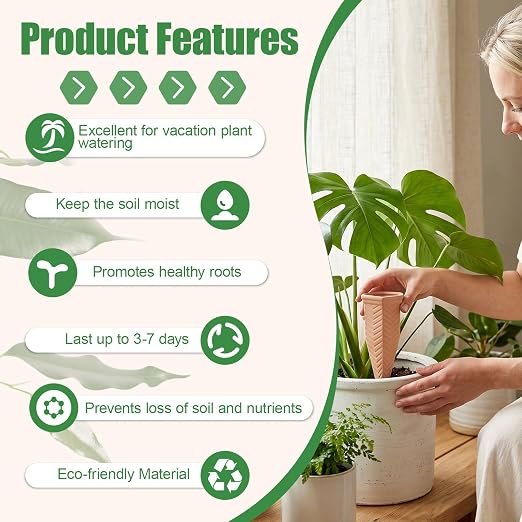 Terracotta Watering Spikes, 4 Pack Plant Watering Devices Self Watering Spikes Vacation Clay Watering Stakes Garden Plant Watering Globes for Indoor & Outdoor Plants