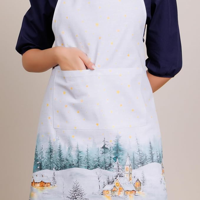 Maison d' Hermine Aprons for women with Pocket 100% Cotton (27.50"x31.50") | Adjustable Neck Strap & long ties Apron Men Chef Wedding Cooking Gardening Server Maid